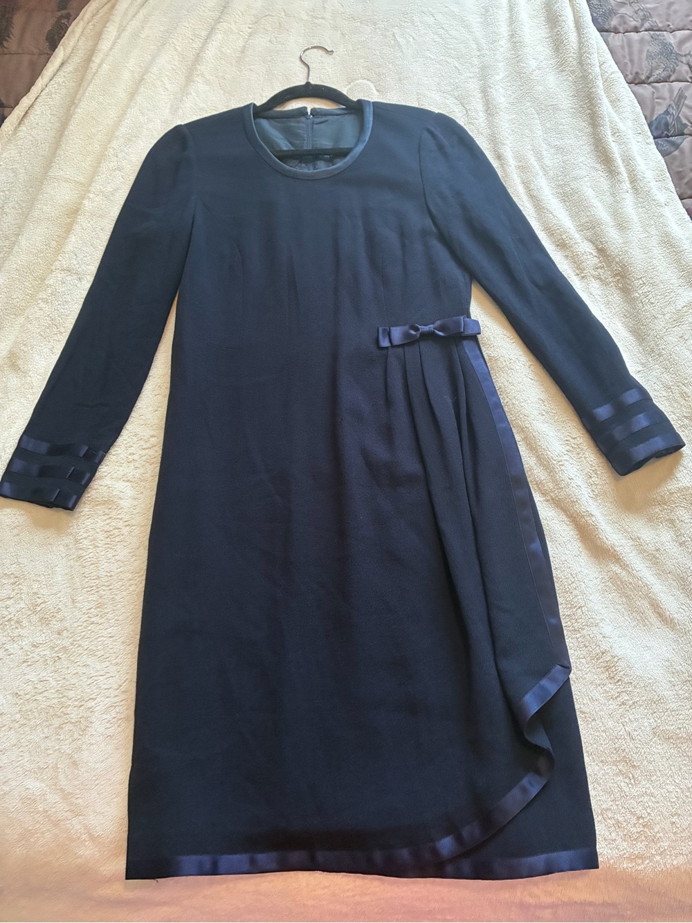 Pierre Balmain vintage degriffe WOTNavy Long-Sleeve A-Line Dress with Bow Detai